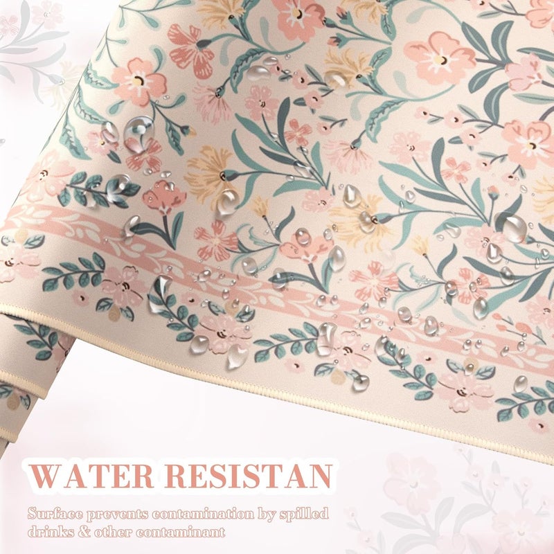 iCasso Pink Floral Desk Mat, Desk Pad, XXL Large Mouse Pad, Anti-Slip Big Mousepad with Stitched Edges, Computer Mouse Pads for Desktop for Women(Pink) - Image 5
